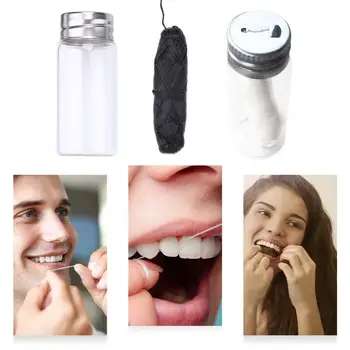 

Natural Silk Spools Bamboo Dental Floss Environmental Protection Energy Saving Activated Charcoal Floss 30m with Glass Jar