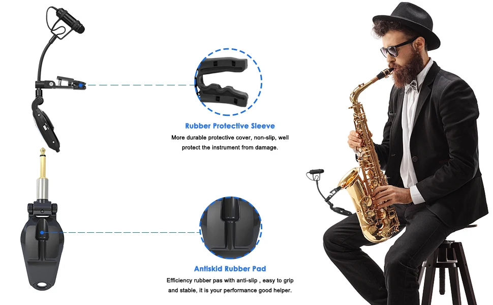 KIMAFUN Saxophone Microphone Wireless Trumpet French Horn Tuba Music Instrument Mic Outdoor Portable for Stage Performance