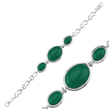 

Silver 925 Sterling Green Agate Stone Handwork Bracelet