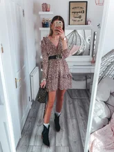 Mini Dress Sleeve-Spring V-Neck Polka-Dot Conmoto Elegant Casual Holiday-Style A-Line