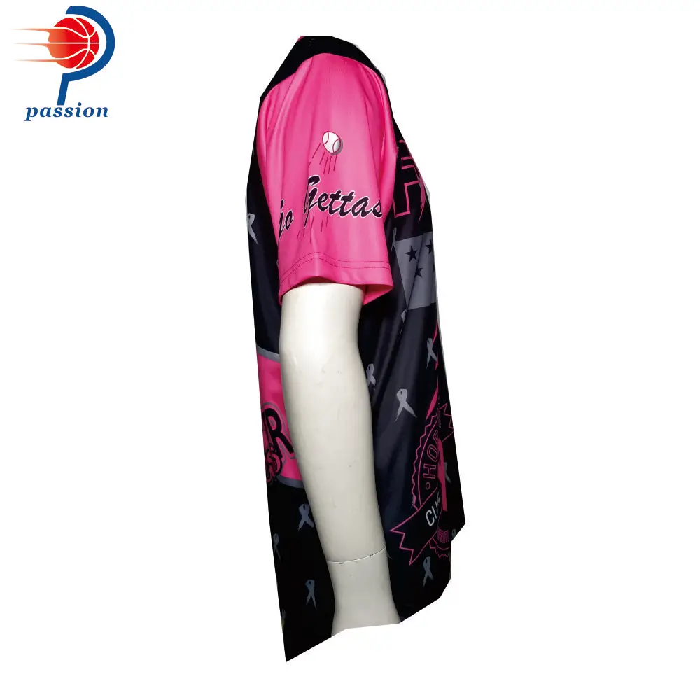 MOQ 5pcs $25 Pink Ribbon Crew Neck Softball Team Jerseys for Breast Cancer Events