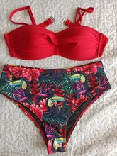 Bikini con estampado de hojas para mujer, traje de baño Sexy con Tanga, conjunto de Bikinis con aumento de cintura alta, ropa de baño 2020