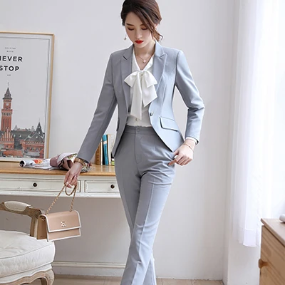 Pale Blue Suits Профессиональный брючный костюм для женщин бледно-голубой пиджак и брюки два предмета наборы Новое поступление женский Блейзер Костюмы - Цвет: Pale Blue Suits