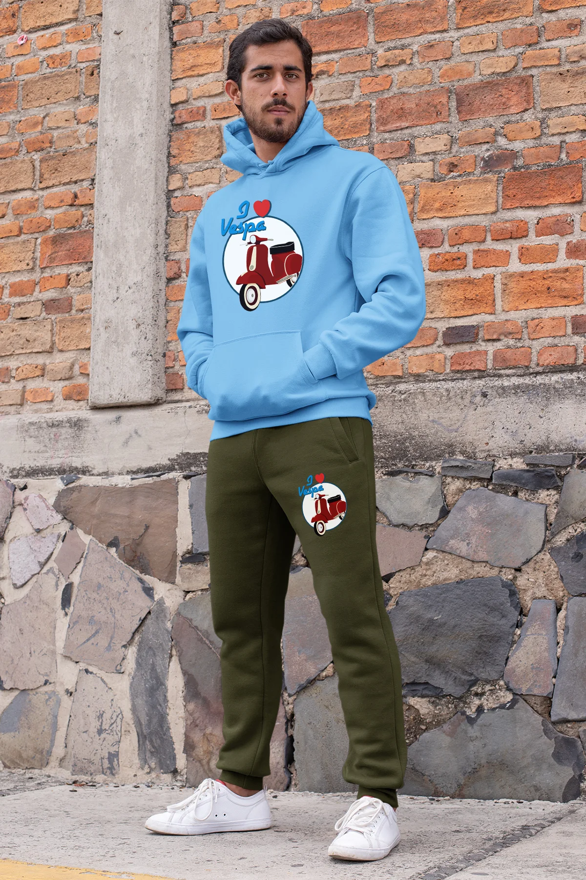 Мужской спортивный костюм Angemiel Wear I Love Vespa голубой свитшот с капюшоном зеленые