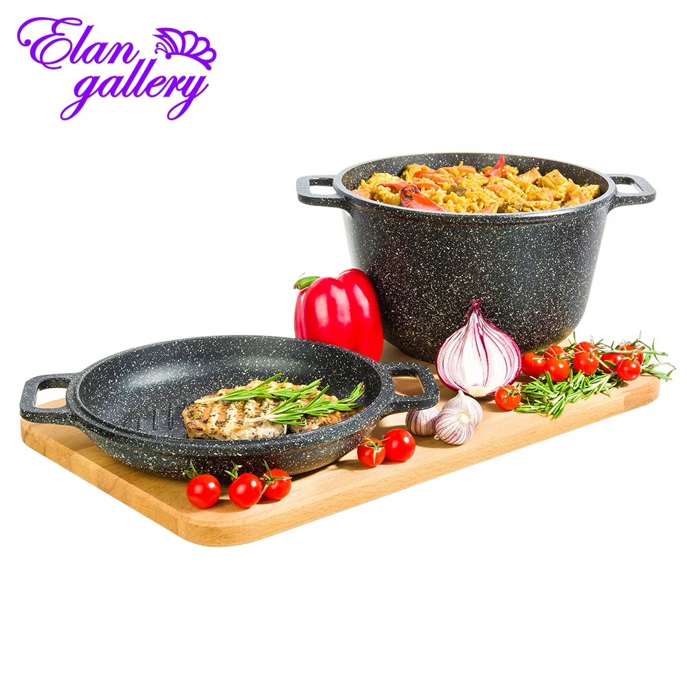 Cauldron 5 L 32 х25 х19 cm Elan Gallery harmony taste black marble with cover сковородой Grill Non-stick Tableware | Дом и сад