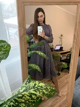 Women Summer Spring-Dress Vestidos A-Line Long-Sleeve Dot Print Midi Chiffon S.FLAVOR