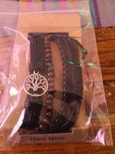 Vnox 4 unids/set envoltura trenzada pulseras de cuero para hombres Vintage Árbol de la vida amuleto timón cuentas de madera étnica muñequera Tribal