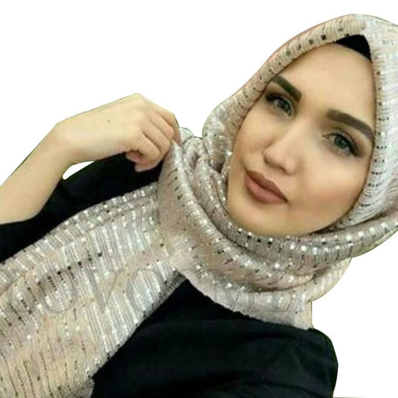 Lurex Glitter Sequin Scarf Muslim Women Hijab Pleated Shimmer Hijab Islamic Headscarf Shiny Shawl Ramandan Eid Bandana headband