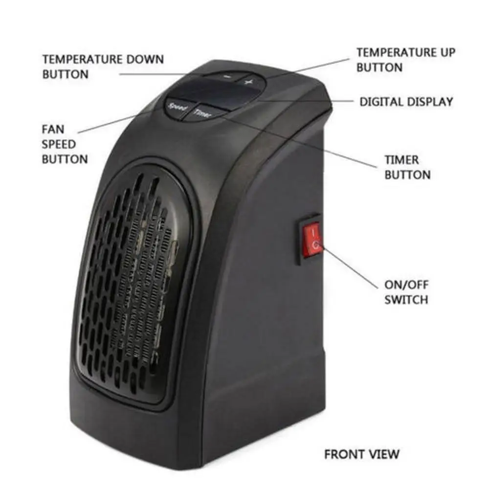 

Portable Mini Electric Fan Heater Radiator Plug in Hot Air Fast Wall Heater Blower for Office Home Timer Adjustable Winter Handy