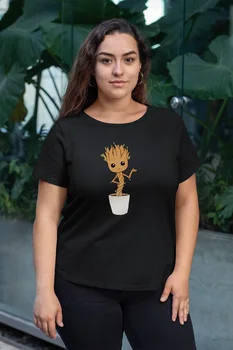 

Angemiel Wear Recommendation Giving Groot Black Women Cotton Large Size T-Shirt