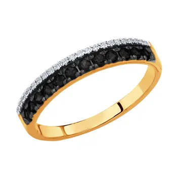 

Sokolov ring in Gold with colorless and black diamonds, fashion jewelry, gold, 585, women's male