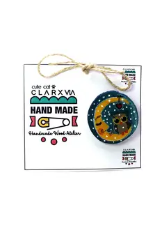 

Moon Owl Handmade Handpainted Wood Brooch