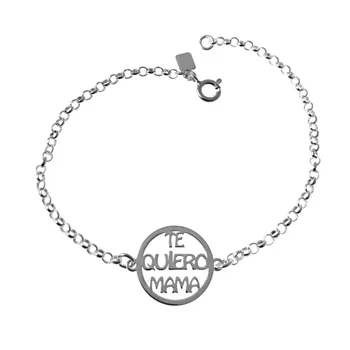 

Bracelet 925 Sterling silver m rolo chain 19cm. Circle 15mm. Fence message I love MAMA closure reasa