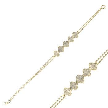 

Silver 925 Sterling Zircon Cubic Zirconia Clover Bracelet