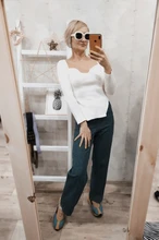 Ropa de primavera y verano para mujer, Jersey sexy elástico de cintura alta con cuello cuadrado y mangas completas, WK080, 2021