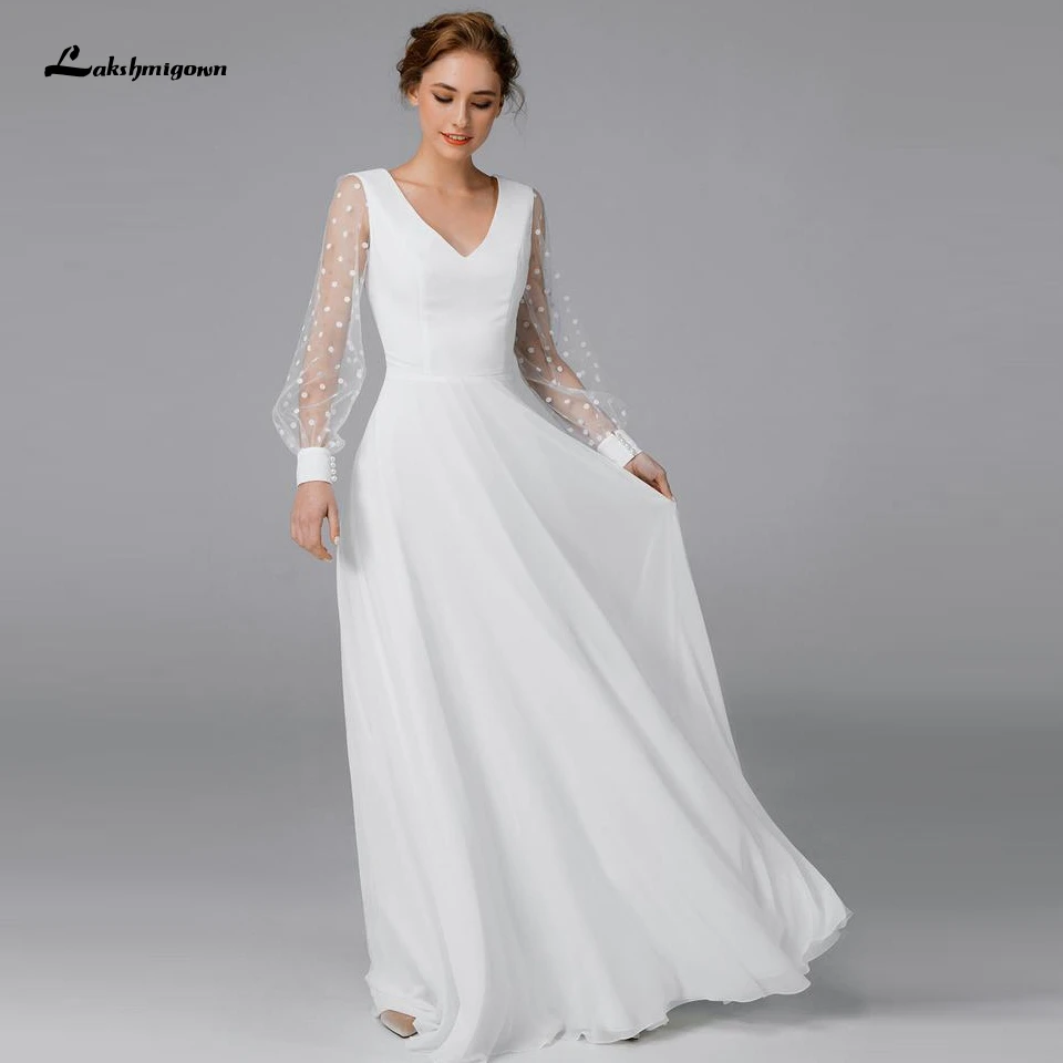 Свадебное платье принцессы из шифона с длинными рукавами, es, Vestido de Novia, романтическое свадебное платье трапециевидной формы, простое свадебное платье