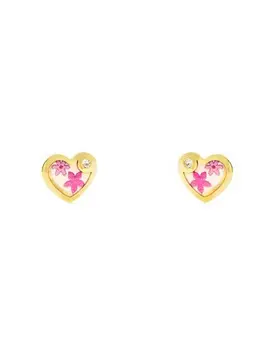 

Gold earrings Girl heart enamel colors zircon (9kts)