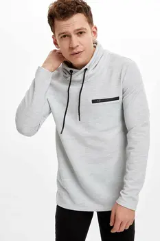 

DeFacto Man's Hoodies Men's Casual Spring Light Grey Sweatshirt Men's Knitted Tops Sweatshirts-R0703AZ20SP