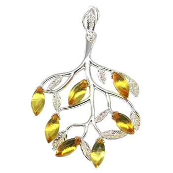

Pendant Silver Dream Amber natural citrine 925 sterling silver leaves pendant s 140