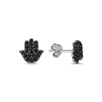 

Silver 925 Sterling Black Zircon Stone Fatma Master Hand Earring