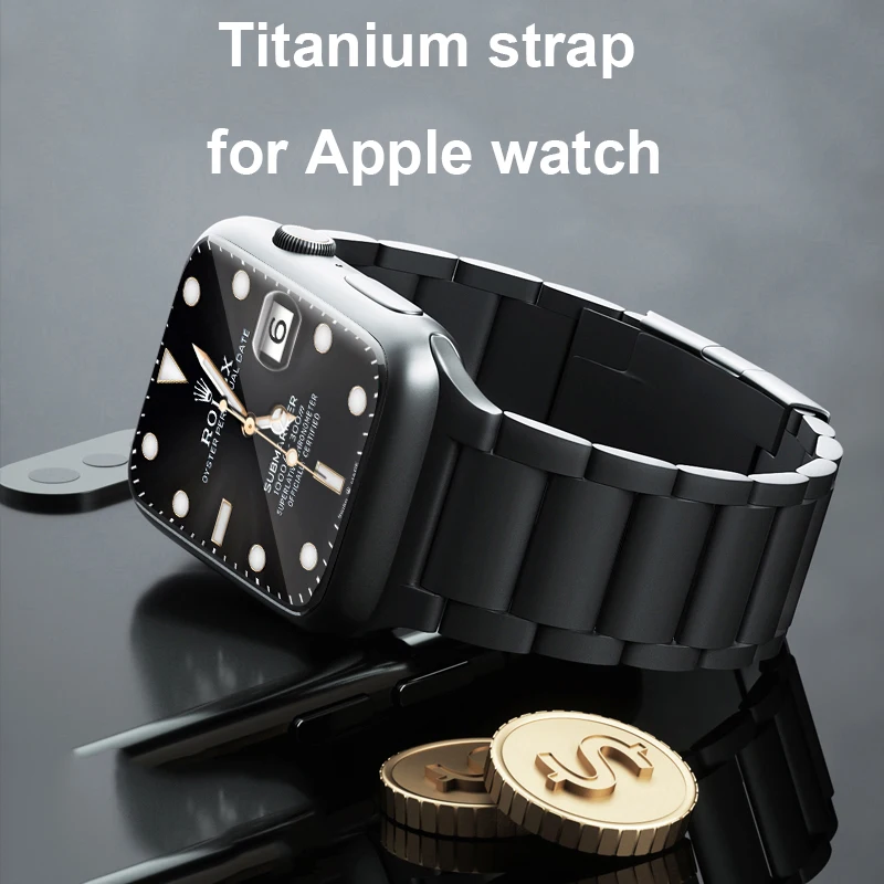

Titanium Metal Band for Apple watch band 44mm 42mm 40mm 38mm Stainless steel replacement bracelet strap for iwatch 7 6 5 4 3 SE