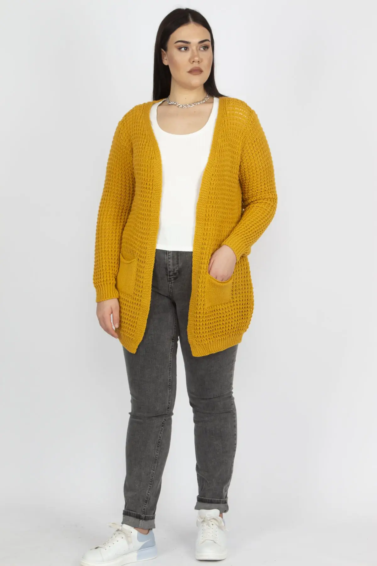 Sans Textile Women 'S Openwork Knit Cardigan With Pockets 65 N14955 |