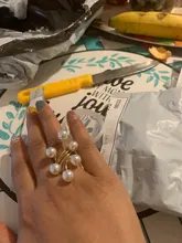 Anillo chapado en oro para mujer, elegante perla de imitación, anillos de apertura ajustables