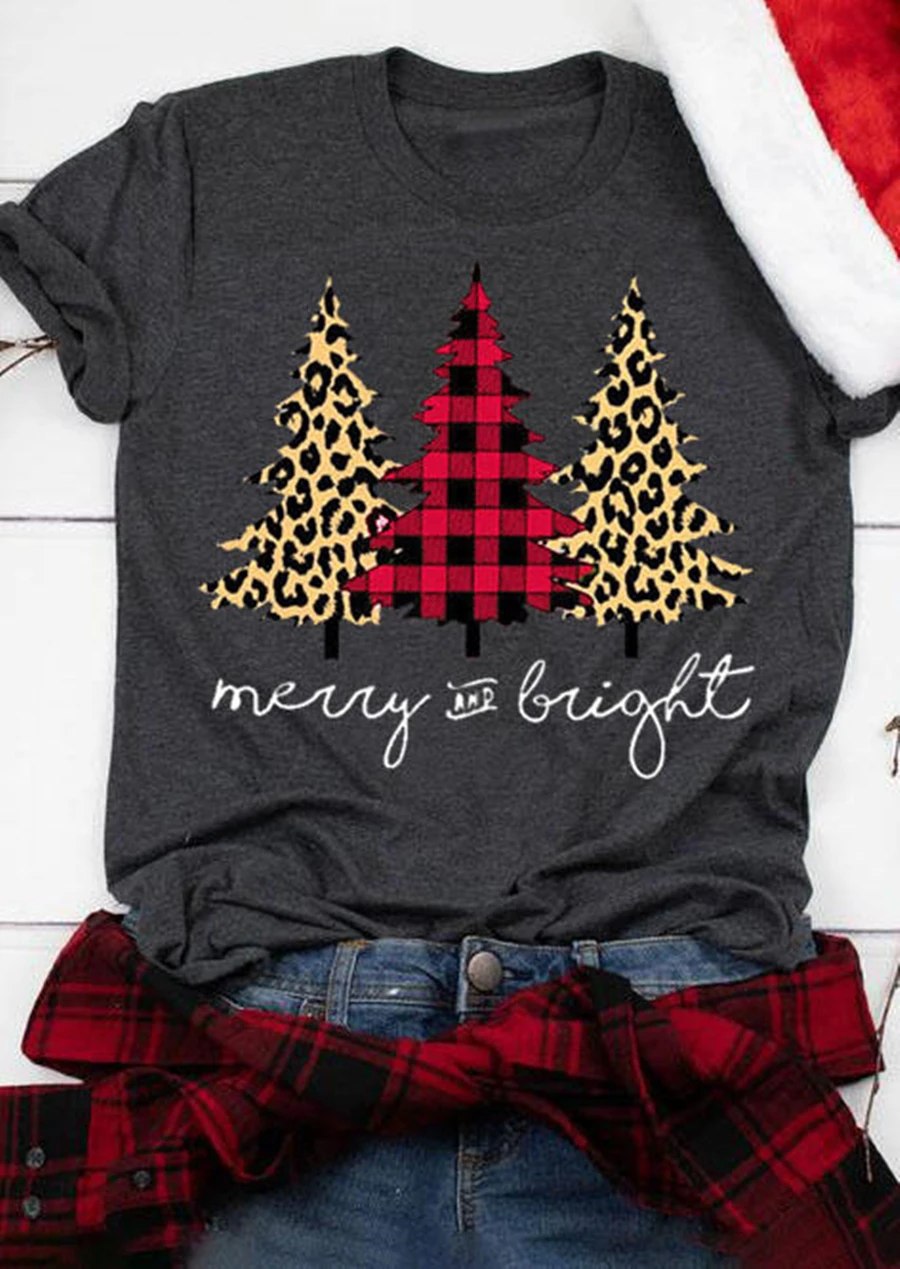 Plaid-Leopard-Printed-Christmas-Top-Short-Sleeve-Women-Cute-Christmas-T-shirt-2020-Casual-O-Neck