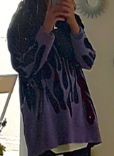 Suéter largo holgado con cuello redondo para mujer, Jersey de punto azul con estampado de llamas para otoño e invierno, 2020