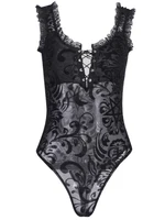 Black Lace Sexy Floral Backless Women Bodysuit Mesh Sleeveless Sexy Bandage Hollow Out Skinny Summer Bodysuit Rompers