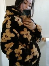 V-hanver-Sudadera con capucha para mujer, suéter con patrón de oso, de felpa cálida, Estilo Vintage coreano, holgado, para invierno, 2020