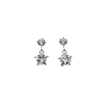 

Sterling silver earrings 925m double star cubic zirconia close pressure women [AC1435]