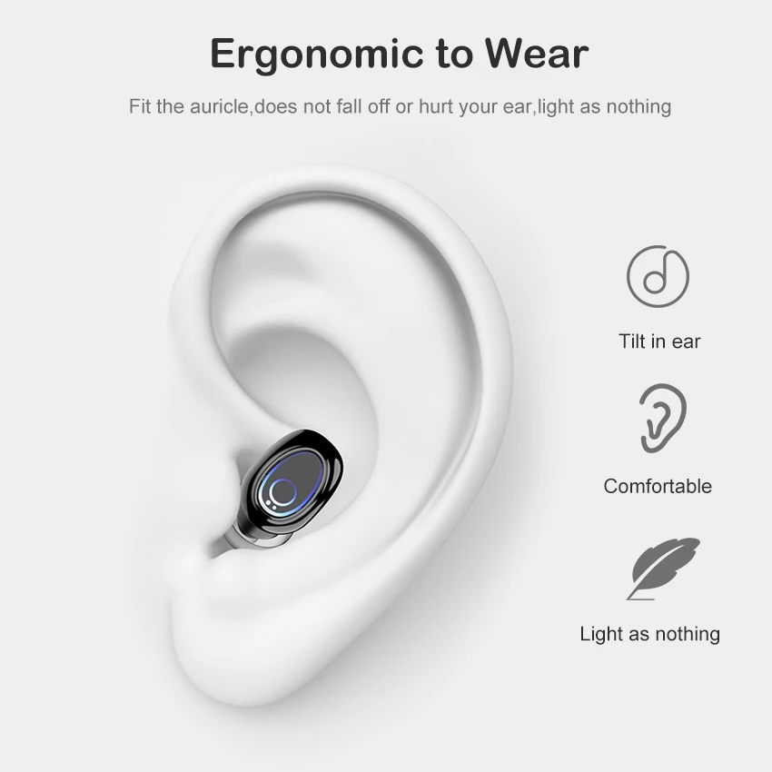 MiniBorn True Wireless Earbuds Mini Bluetooth Earphone Stereo Touch Control Bluetooth5.0 Sport Earpiece Small Invisible Headset