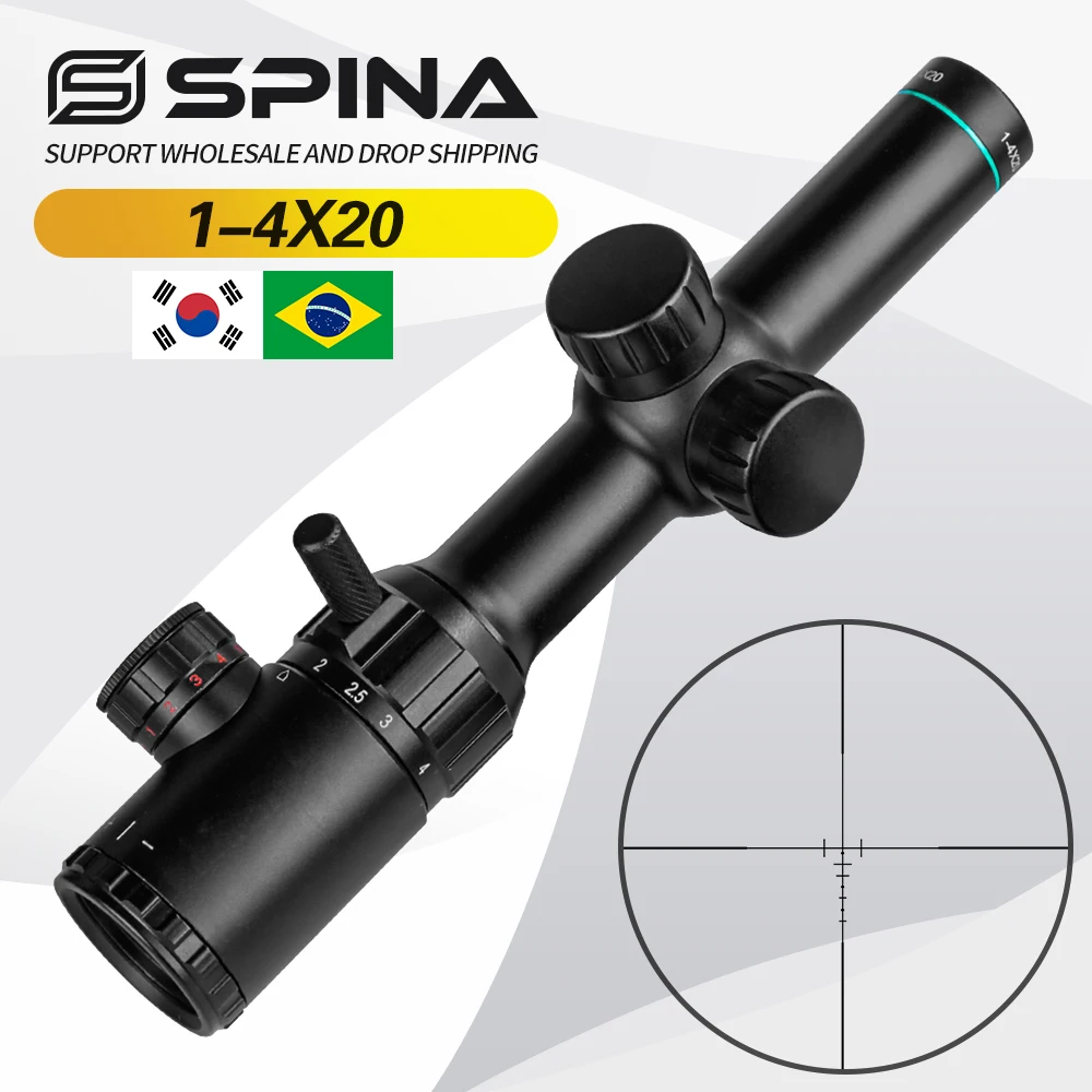 Охотничий прицел Spina Optics 1-4x20 с красной и зеленой подсветкой Mil Dot креплениями |