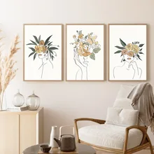 Nordic Simple Flower Plant Line Figure Decorative Painting Creative Home Porch Living Room Canvas Painting Hanging Painting