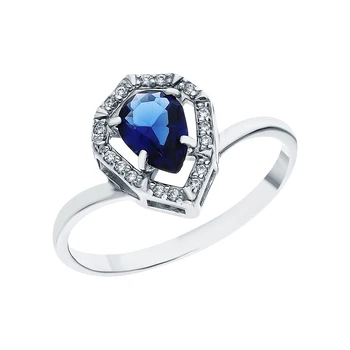 

Silver ring with cubic zirconia and Sapphire synthetic sunlight sample 925