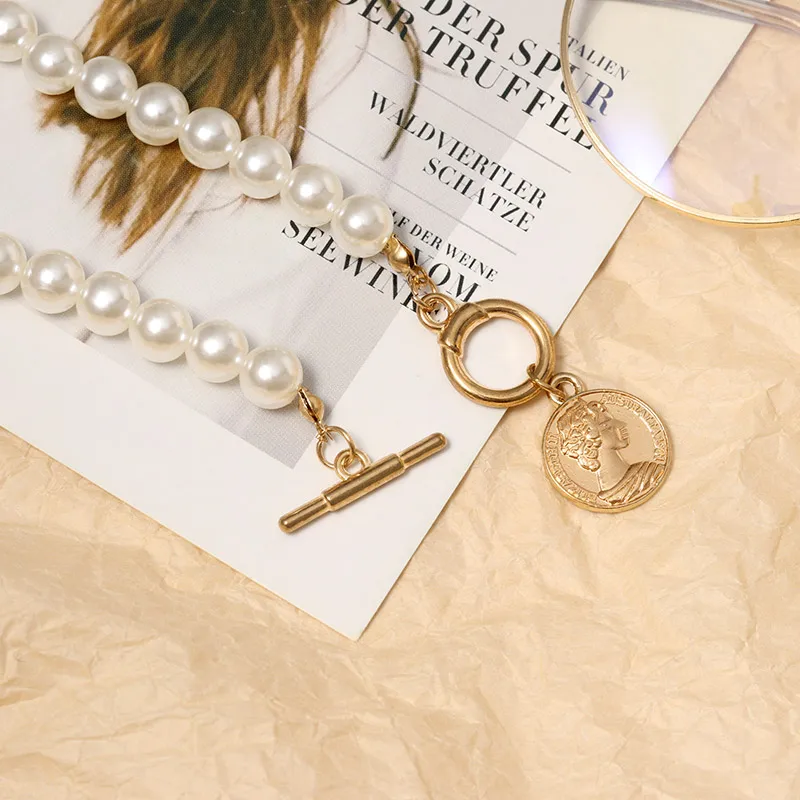Vintage Pearl Choker Necklaces For Women Fashion Coin Metal Multi-layer Gold Colour Female Jewelry 2021 Trend Gifts | Украшения и