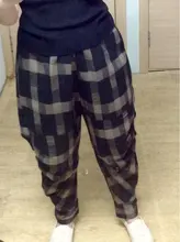 Pantalones harén de cintura elástica para mujer, pantalón holgado Vintage de algodón y lino a cuadros, estilo artístico, de talla grande, para primavera y verano, D414