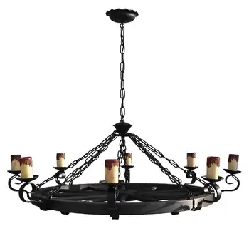 

Lamp rustic 8 lights big wheel truck manufactured in forging in color black and Wood