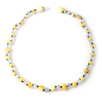

Amber - Aquamarine Natural Stone Baby Teeth Necklace Gemstone Gift Box Chakra Healing Stone