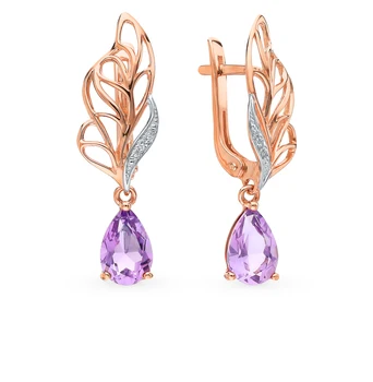 

Gold earrings with amethyst and cubic zirconia sunlight
