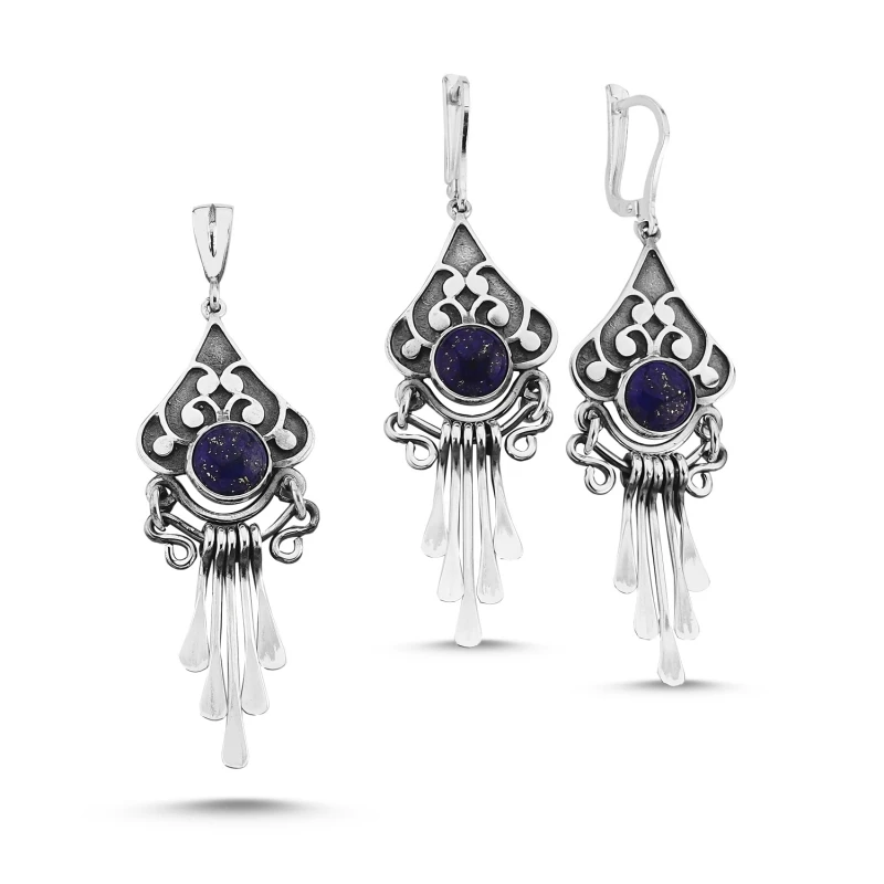 

Silver 925 Sterling Lapis Stone Handwork Set