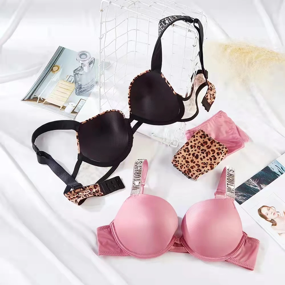 New VS Lingerie Push Up Bras For Women Underwear Sexy Flower Print Comfort Seamless Bralette Top Letter Rhinestone Lingerie