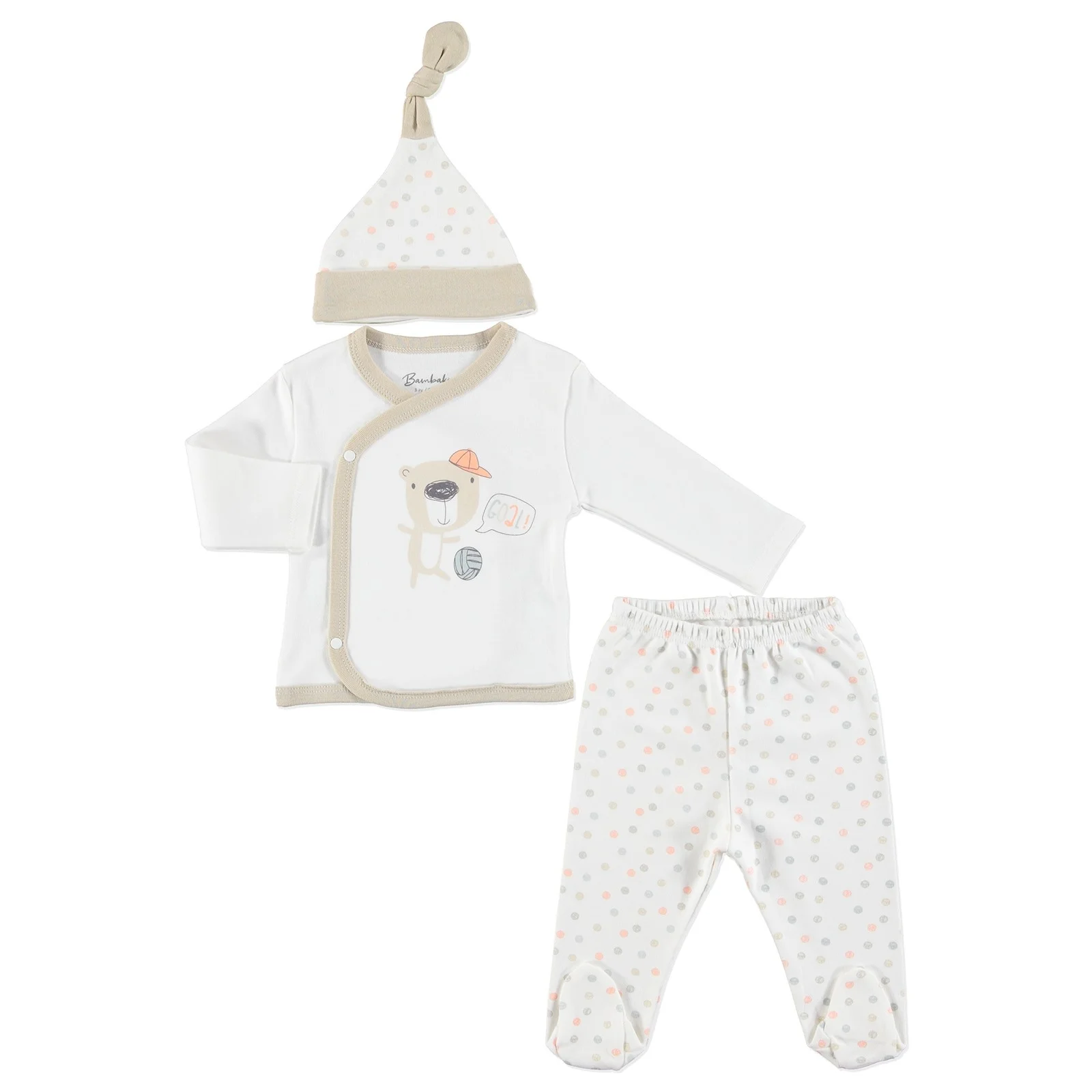 

ebebek Bambaki Sleeping Time Baby Boy Bodysuit Hat Footed Pants Set