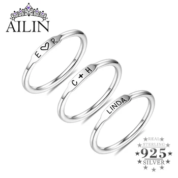 

AILIN 925 Sterling Silver Personalised Ring Sets For Women Custom Heart Symbol Name Ring Wedding Jewelry Girlfriend Couple Gifts