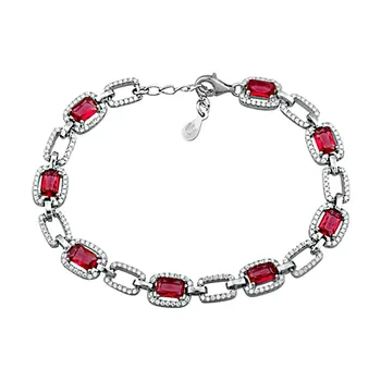 

Law silver bracelet 925m. Rhodium rectangles ruby color [AA4270]
