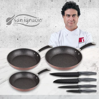 

Juego de sauce pans in aluminum (20,24, 28 cm) with kitchen knives SAN ignacio collection moma