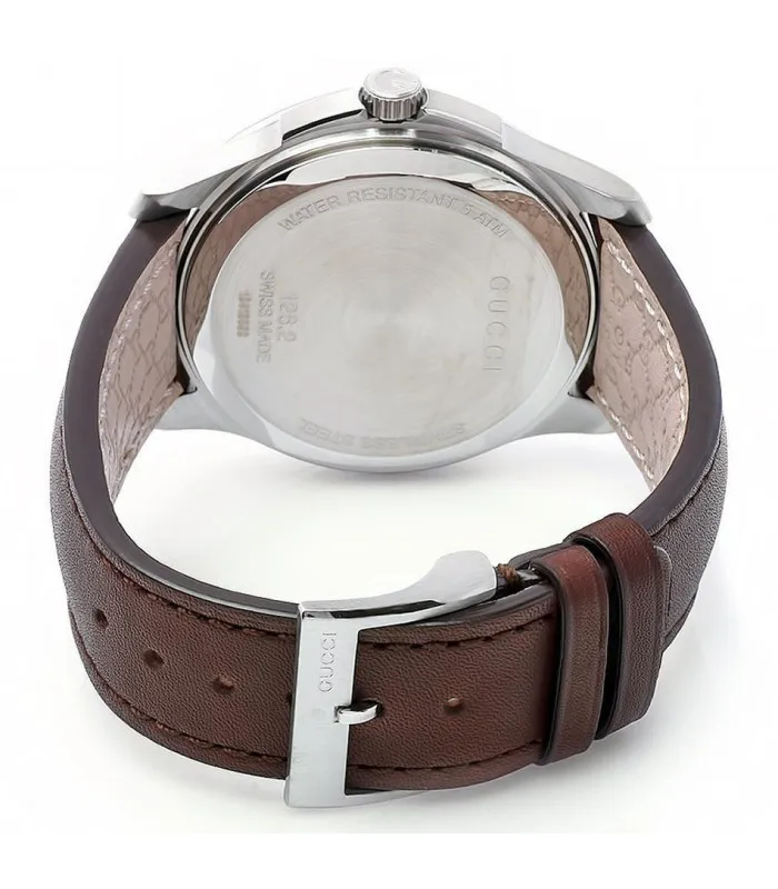 GUCCI YA126216 G-TIMELESS автоматические часы с серебряным циферблатом и коричневым кожаным ремешком