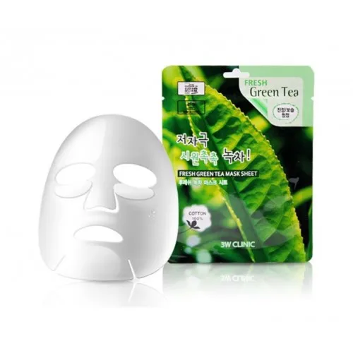 3W CLINIC Тканевая маска для лица ЗЕЛЕНЫЙ ЧАЙ Fresh Green tea Mask Sheet