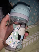 Botella de paja de agua potable con dibujos de animales para niños, Bola de gravedad, taza de bebé con correa para el hombro